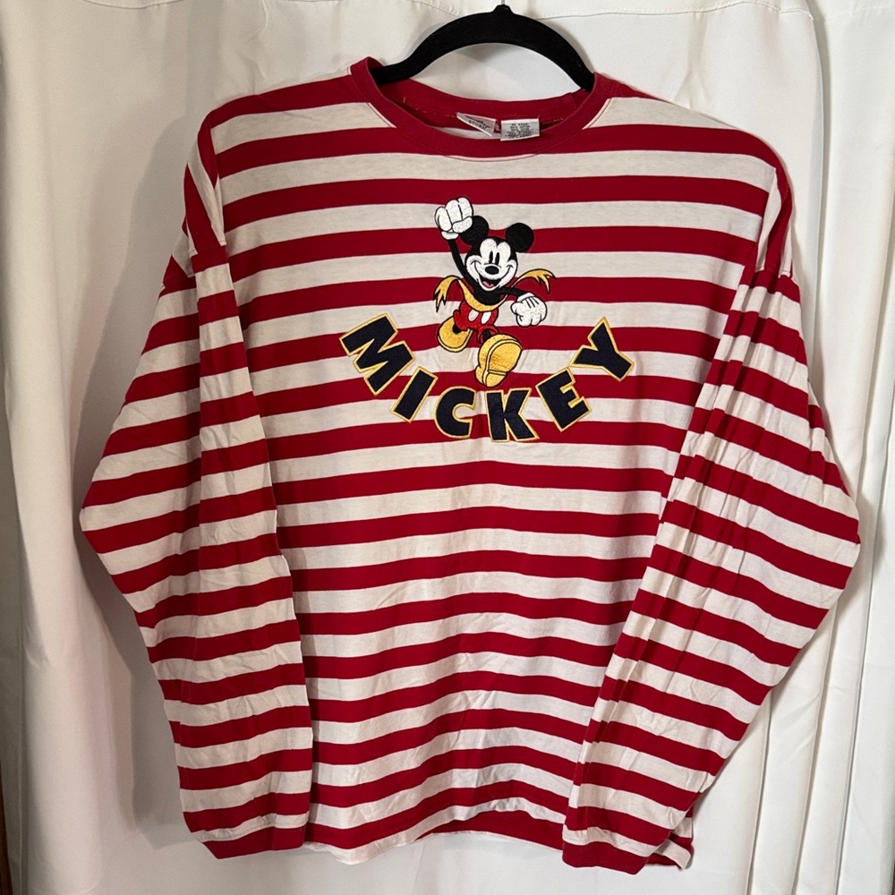 Vintage The Disney Store Embroidered Mickey Mouse Run Striped T-Shirt XXL